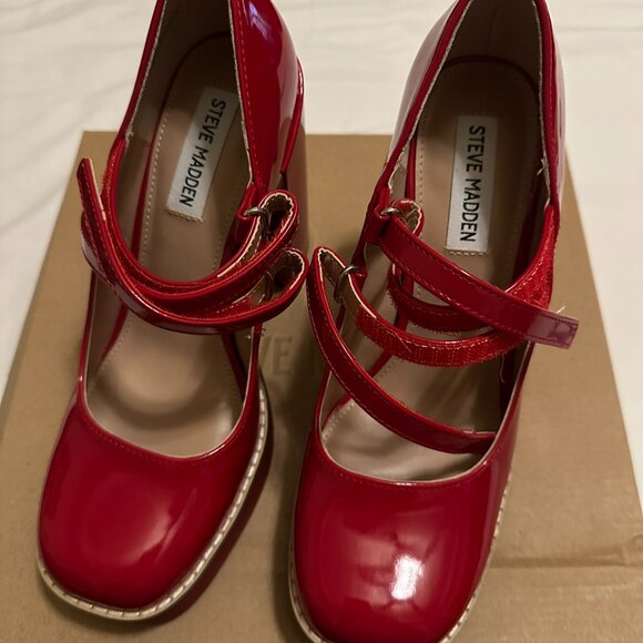 STEVE MADDEN • Red Patent Mary Jane Platform Heels • Size 8 NIB - Picture 4 of 8